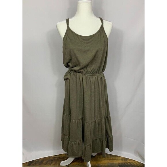 Knox Rose Womens Dress Large Green Sundress Maxi Boho Tiered Adjustable Straps - Picture 1 of 9